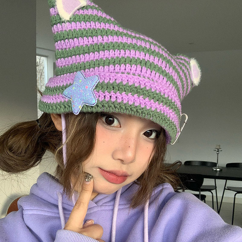 Lilac Striped Knit Hat