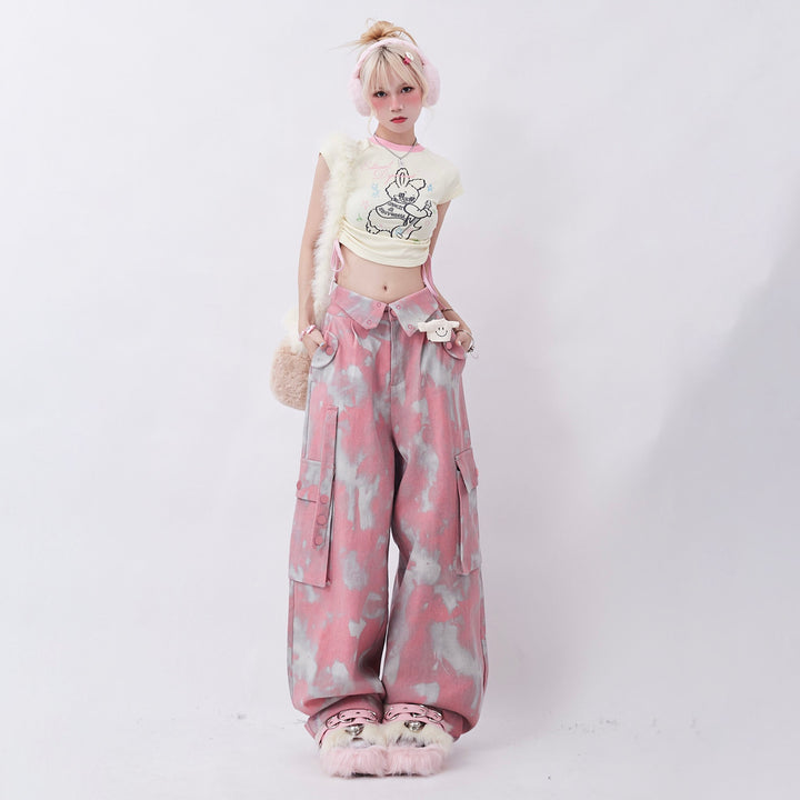 High-waisted Pink Camo Cargo Pants