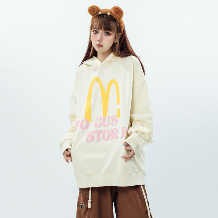 Vintage Letters Print Loose Hoodie