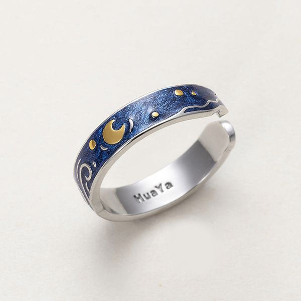 Van Gogh's Sky Design Handmade Drawing Ring