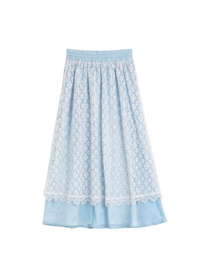 Light blue fusion layered design shirt dress skirt