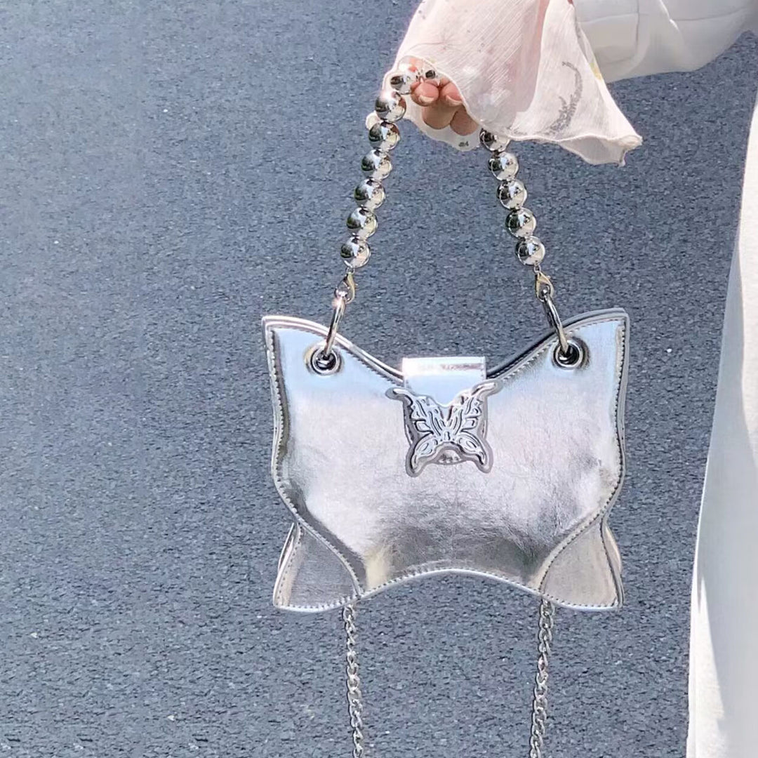 Butterfly Metal Chain Silver Crossbody Bag