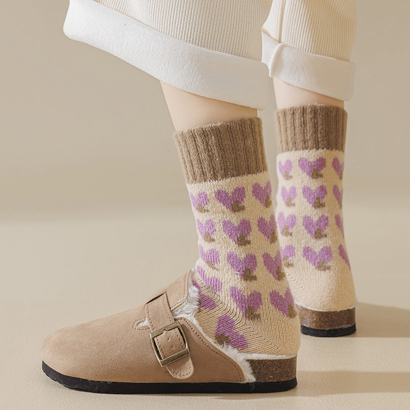 Purple Heart Thickened Autumn/Winter Socks 2 pairs / set