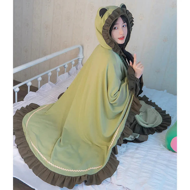 Cute Cartoon Frog Wearable Hooded Blanket