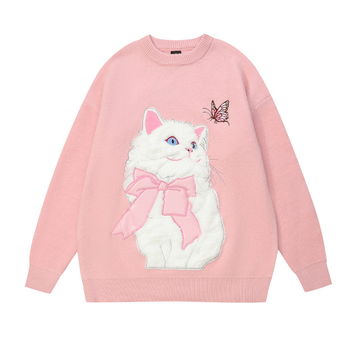 Cute Kitty Butterfly Embroidery Sweatshirt