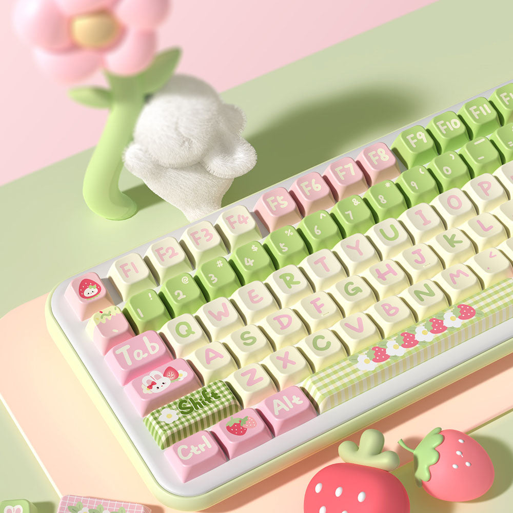 Cute Cartoon Rabbit Strawberry Keycap Set