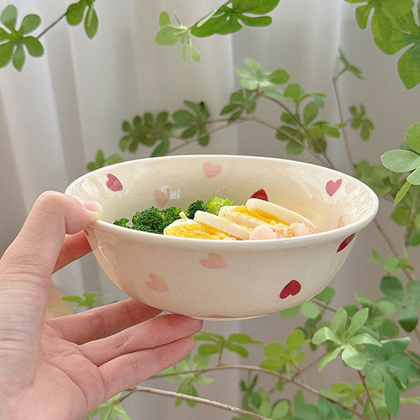 Red Hearts Pattern Bowls Set