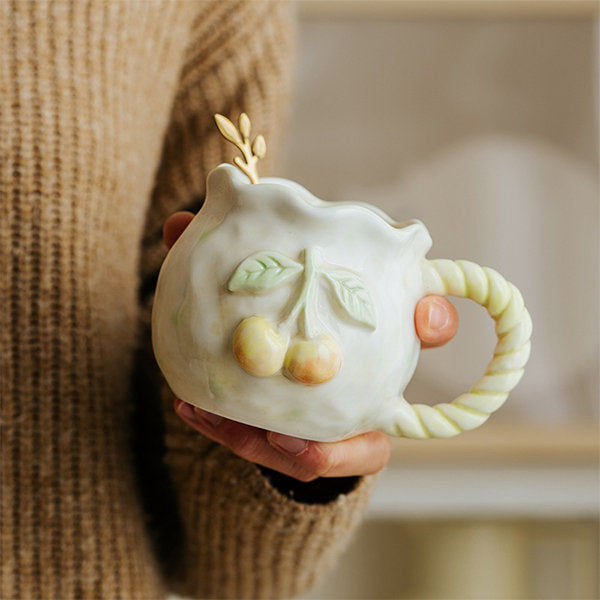 Embossed Hand Painted Coffee Mug