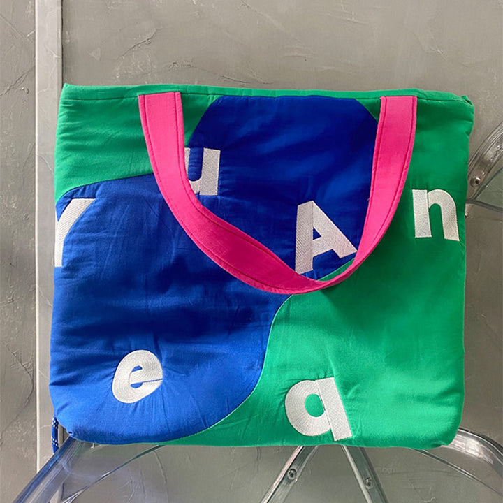 Color Block Letters Printed Tote Bag