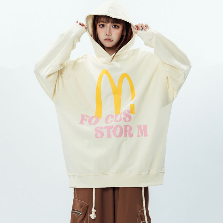 Vintage Letters Print Loose Hoodie
