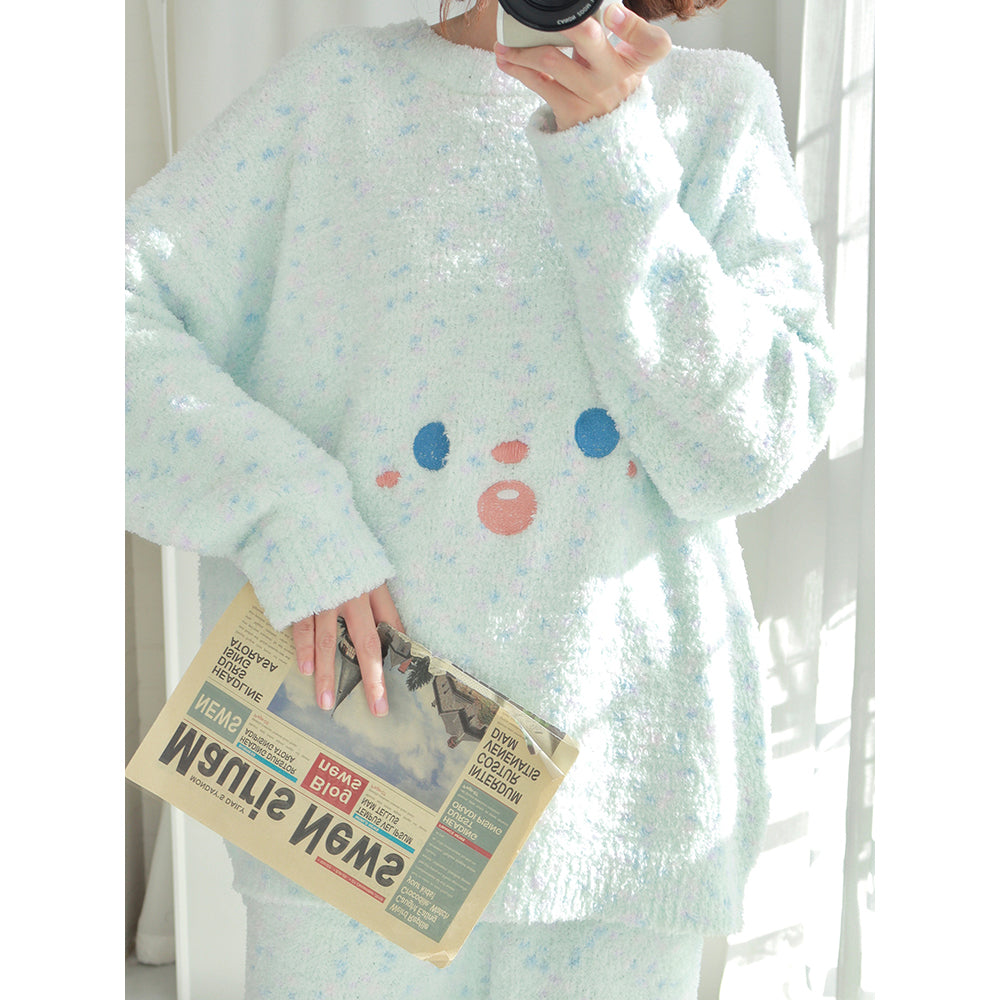 Cute Smail Pattern Round Neck Pajama Set