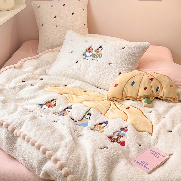 Cartoon Princess Embroidery Milk Velvet Autumn/Winter Duvet Cover Set
