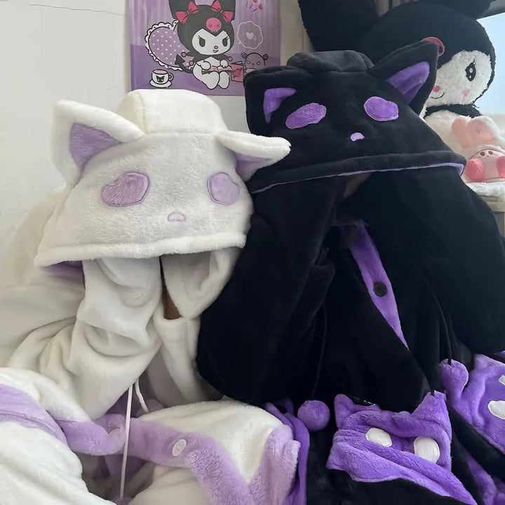 Cartoon Ghost Cat Plush Pajamas Set