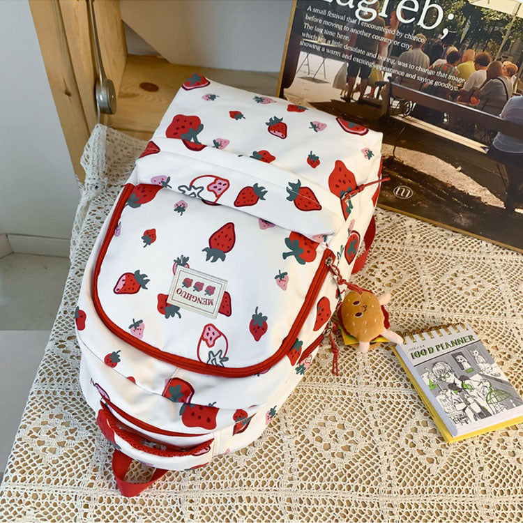 Cute Strawberry Print Backpack