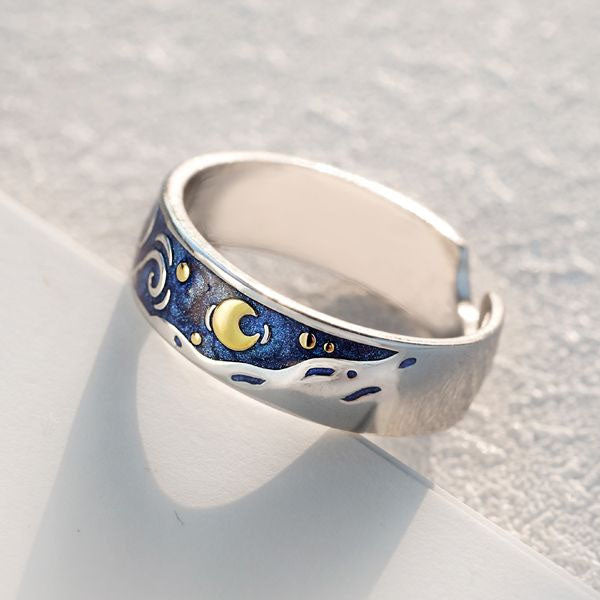 Van Gogh's Sky Design Handmade Drawing Ring