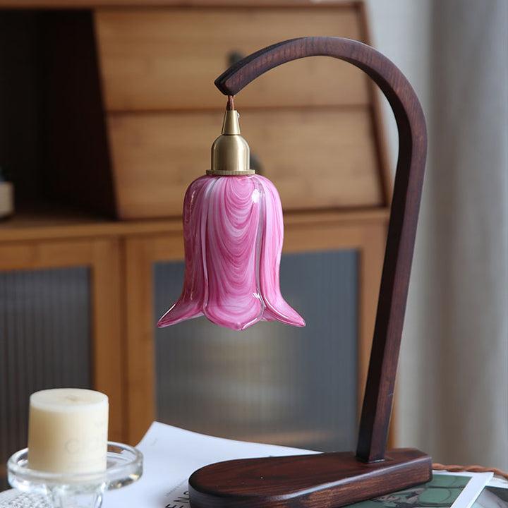 Vintage Wood Pink Tulip Lamp