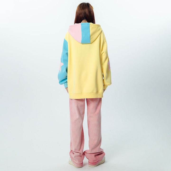 Stars Print ColorBlock Zipper Hooded Sweatshirt