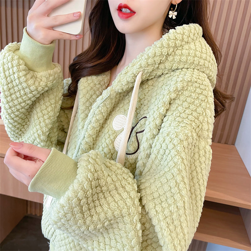 Korean-Style Loose-Fit Fleece Pocket Hooded Cardigan