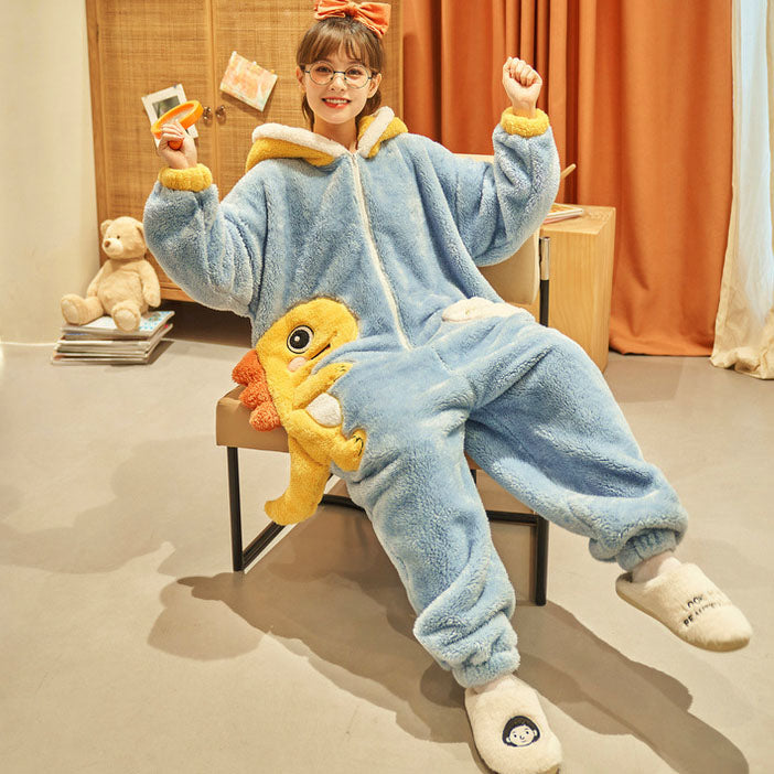 Cartoon Animal Plush Jumpsuit Pajamas