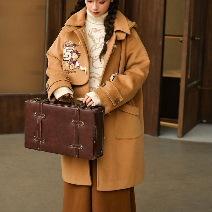 Vintage-Style Khaki Coat Mid-Length Woolen Coat