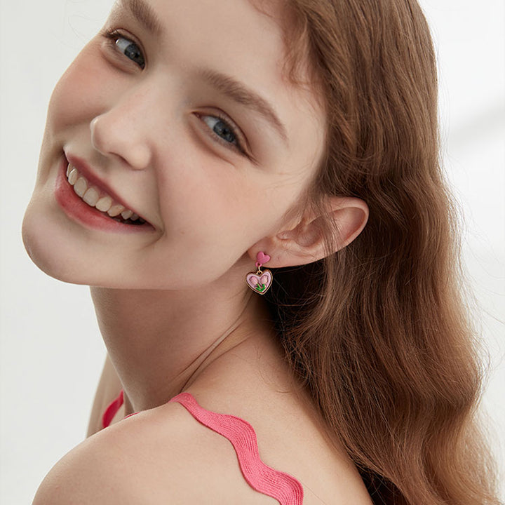 Barbie Pink Heart and Tulip Dangle Earrings