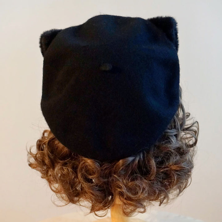 Black Polka Dot Woolen Cat Ears Beret