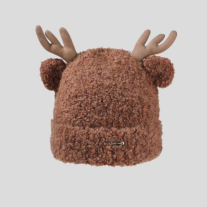 Cute Cartoon Bear Ears Deer Antler Knit Plush Hat