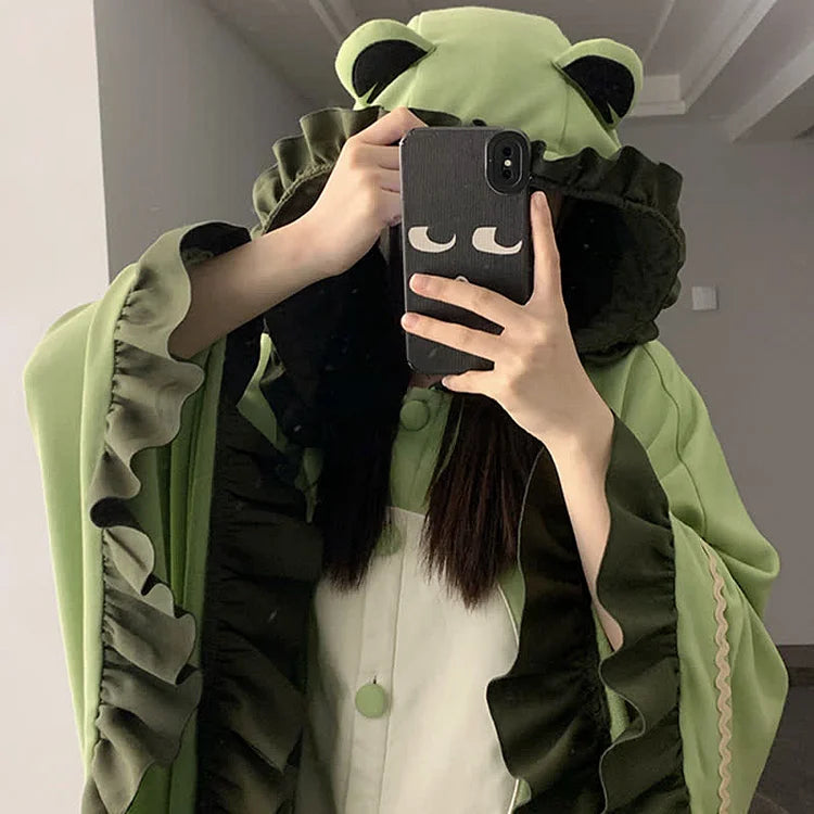 Cute Cartoon Frog Wearable Hooded Blanket