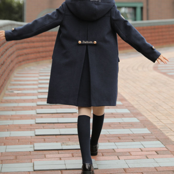 College-Style Thickened Woolen Coat with Horn Buttons