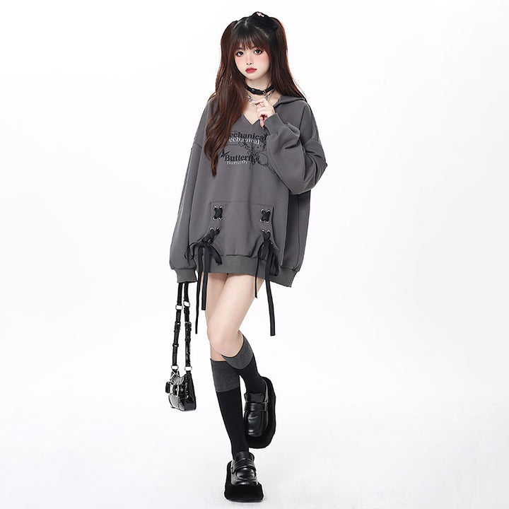 Y2K Butterfly Letters Print Loose Hoodie