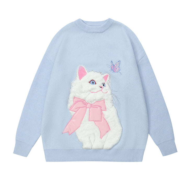 Cute Kitty Butterfly Embroidery Sweatshirt