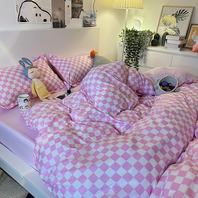 Pink Mini Check Bedding Set