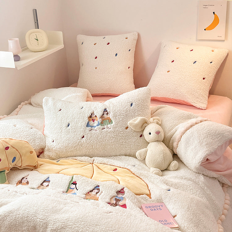 Cartoon Princess Embroidery Milk Velvet Autumn/Winter Duvet Cover Set