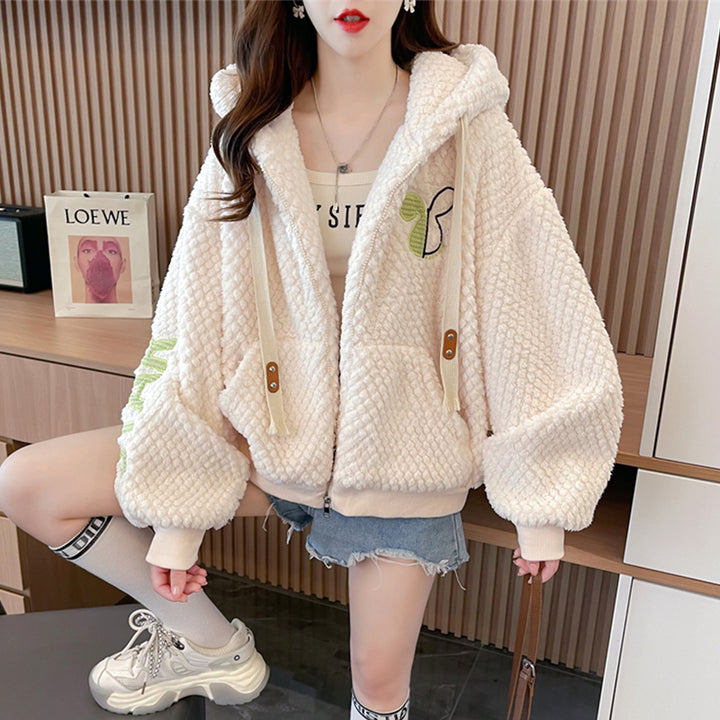 Korean-Style Loose-Fit Fleece Pocket Hooded Cardigan