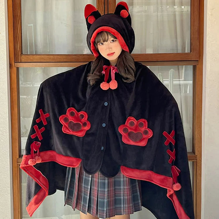 Cartoon Fox Plush Wearable Hooded Blanket