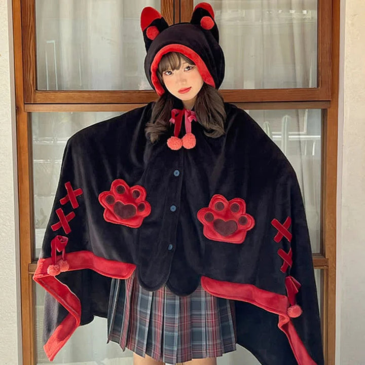 Cartoon Fox Plush Wearable Hooded Blanket
