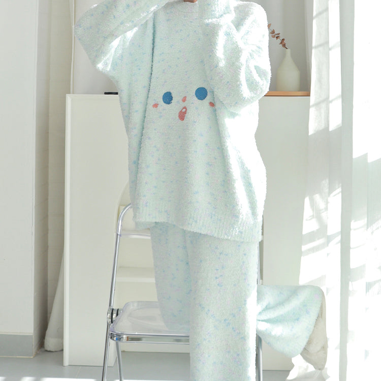 Cute Smail Pattern Round Neck Pajama Set