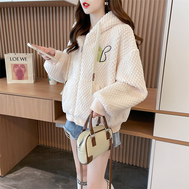 Korean-Style Loose-Fit Fleece Pocket Hooded Cardigan