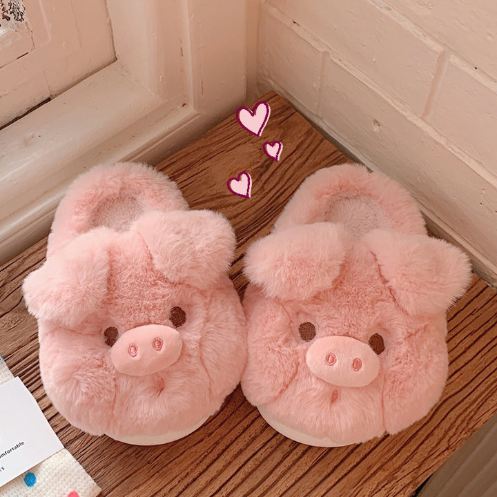Cute Pink Pig Plush Slippers
