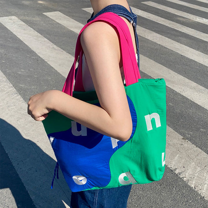 Color Block Letters Printed Tote Bag