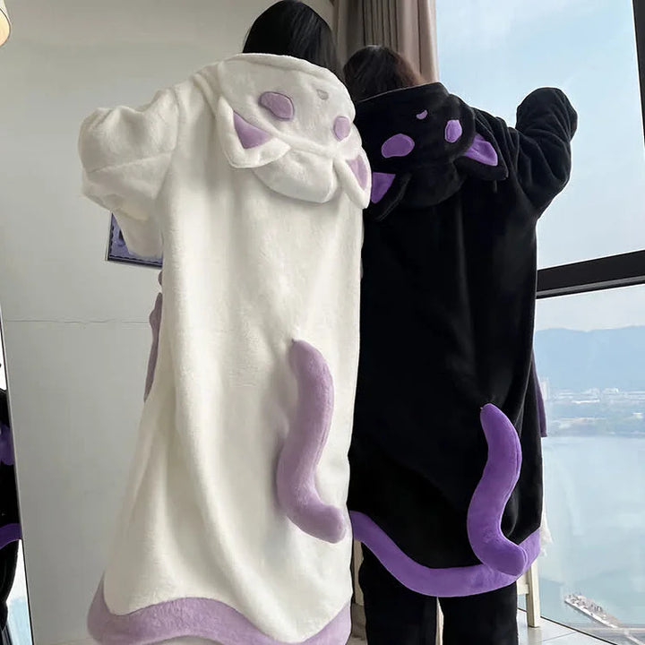 Cartoon Ghost Cat Plush Pajamas Set