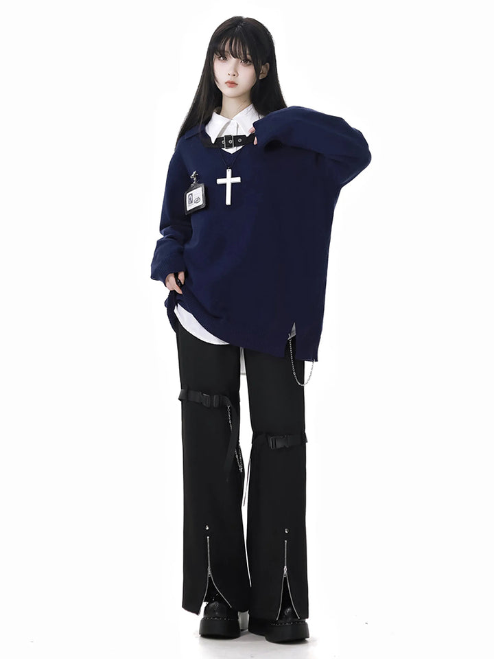 Dark Academia with Chains Sweater / Buckled Techwear Pants