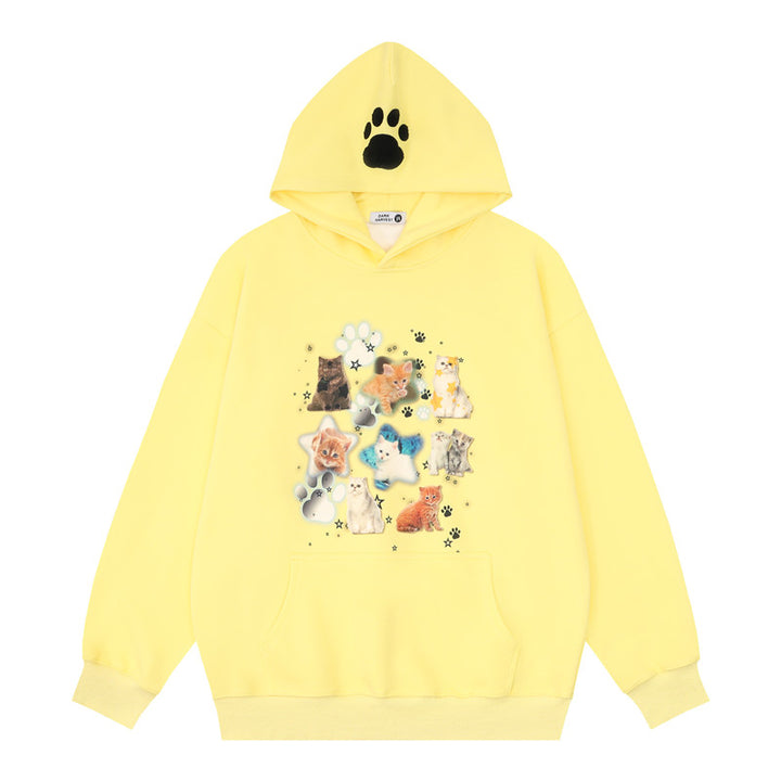 Kittys Print Pocket Loose Hoodie