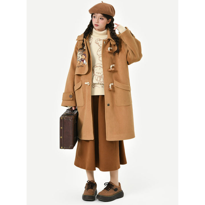 Vintage-Style Khaki Coat Mid-Length Woolen Coat