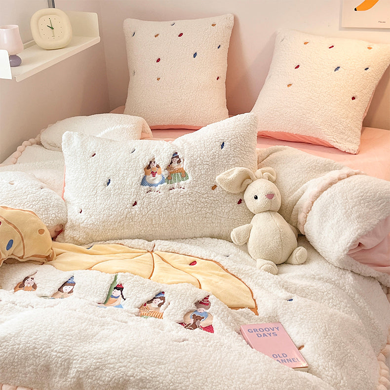 Cartoon Princess Embroidery Milk Velvet Autumn/Winter Duvet Cover Set