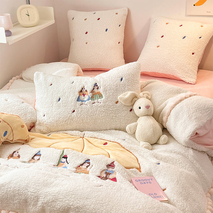 Cartoon Princess Embroidery Milk Velvet Autumn/Winter Duvet Cover Set