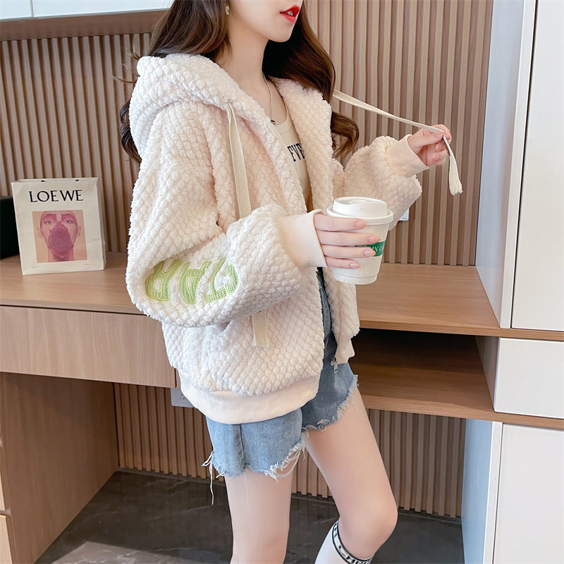 Korean-Style Loose-Fit Fleece Pocket Hooded Cardigan