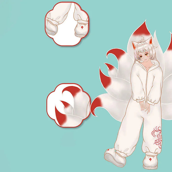 Nine-tailed Fox Plush One-piece Hooded Pajamas