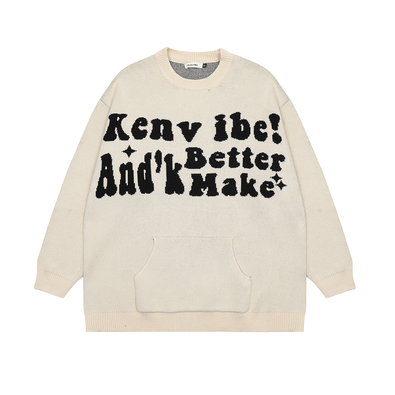 Letters Print Round Collar Loose knitwear Sweater