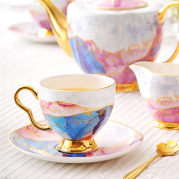 Golden Gilded China Coffee Cup Set